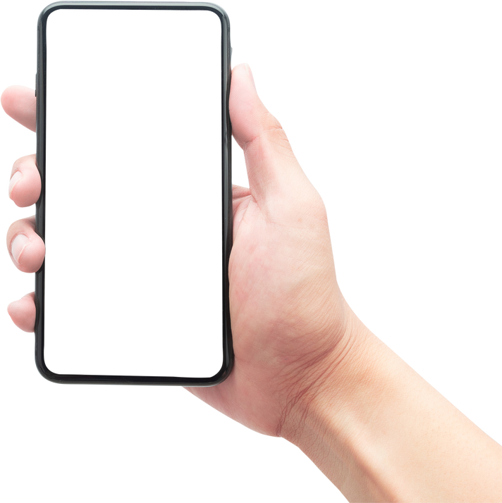Hand holding smartphone with screen mockup
